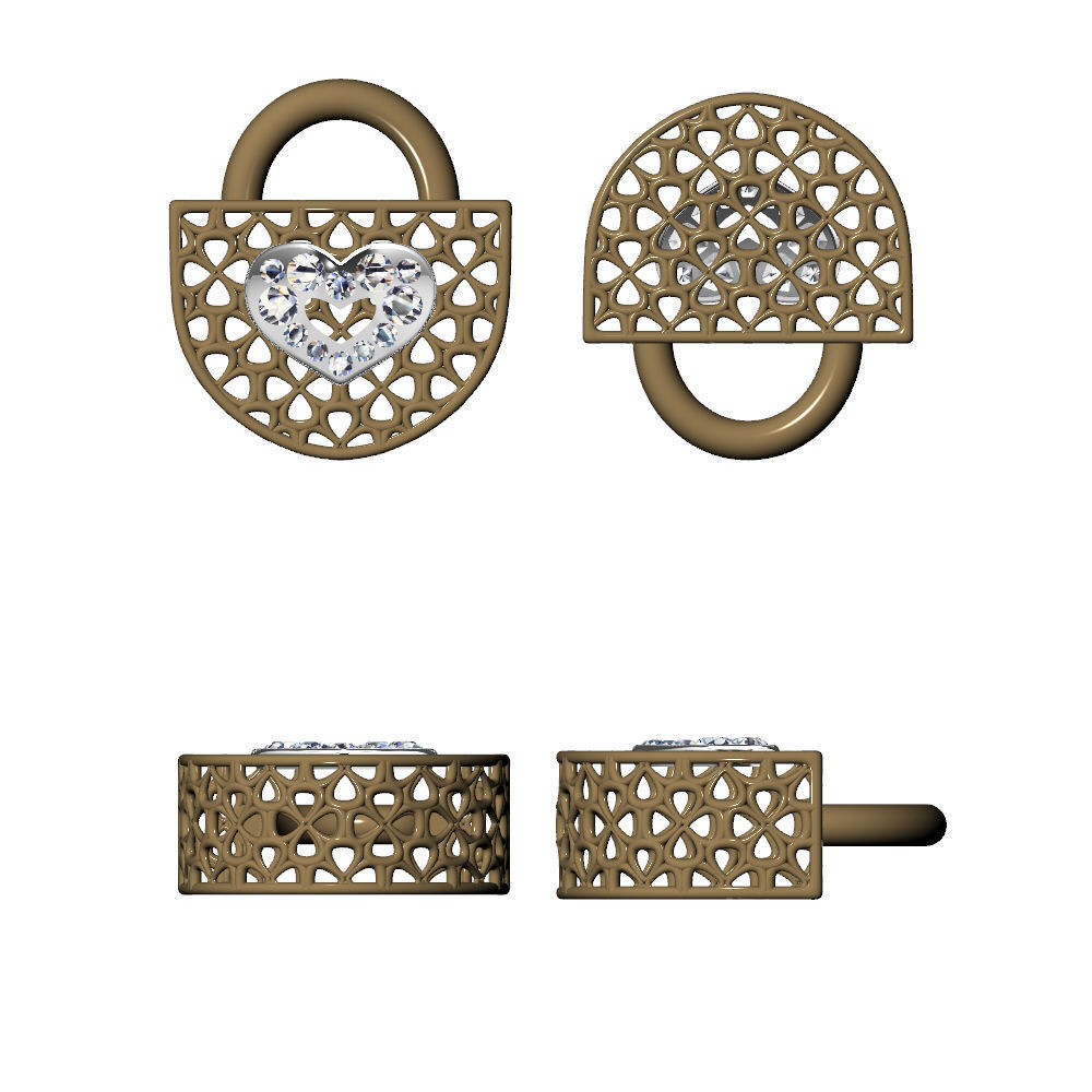 Wireframe Flowers Padlock Charms Pendant 3D print model_5