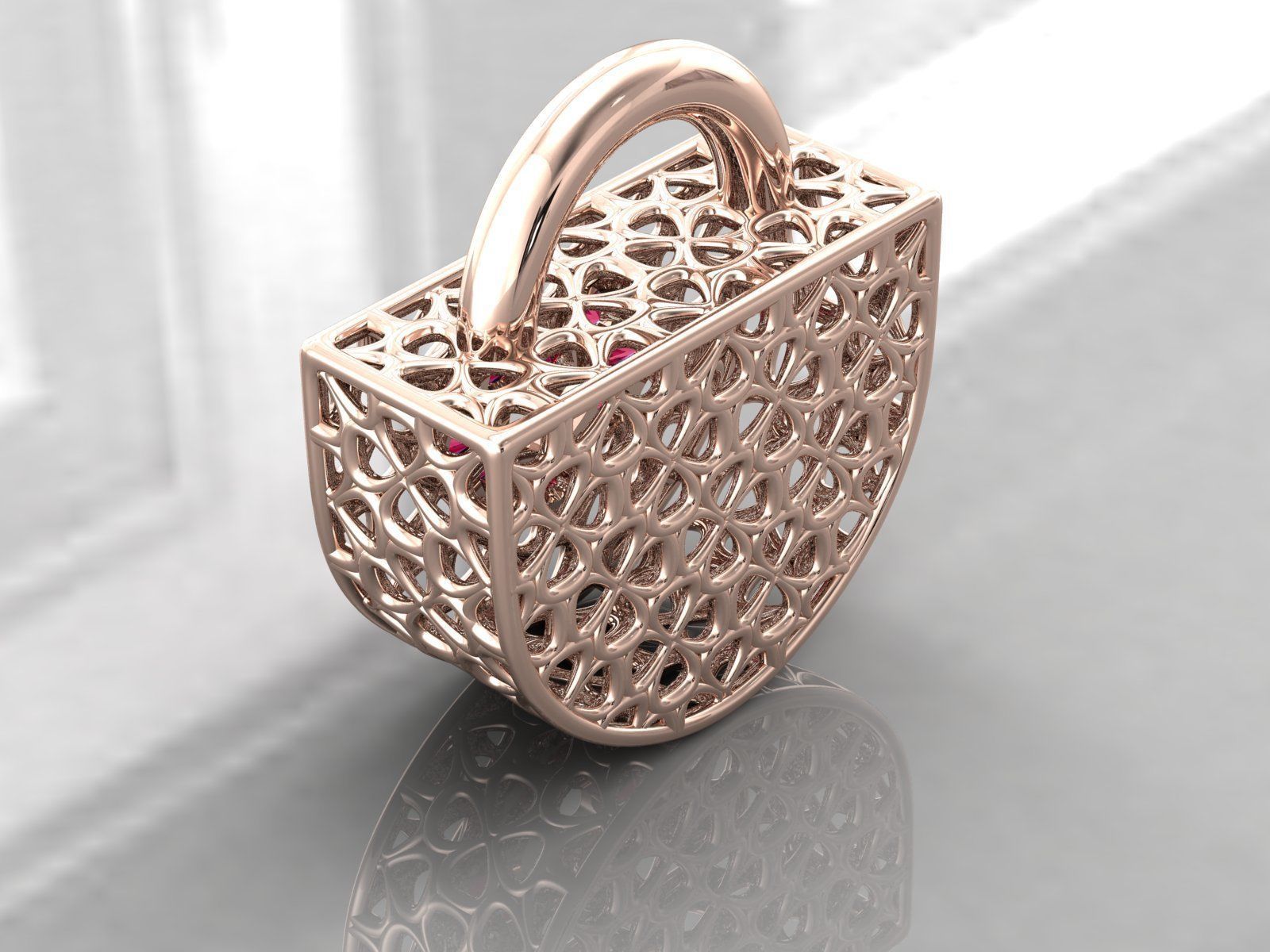 Wireframe Flowers Padlock Charms Pendant 3D print model_3