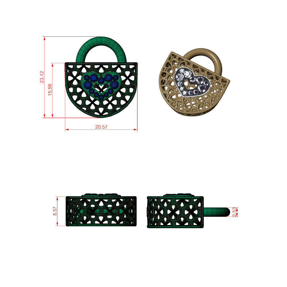 Wireframe Flowers Padlock Charms Pendant 3D print model_6