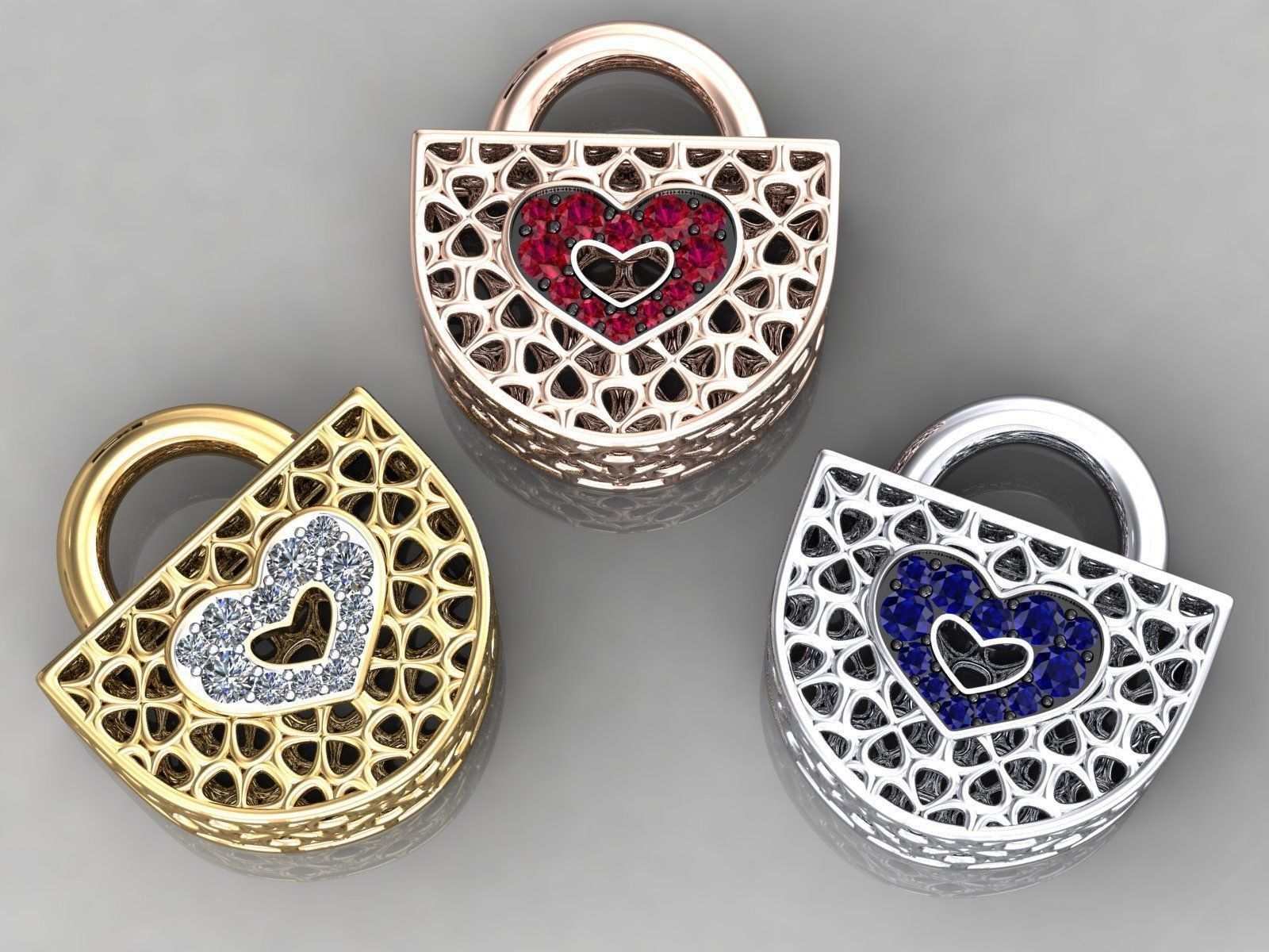 Wireframe Flowers Padlock Charms Pendant 3D print model_1