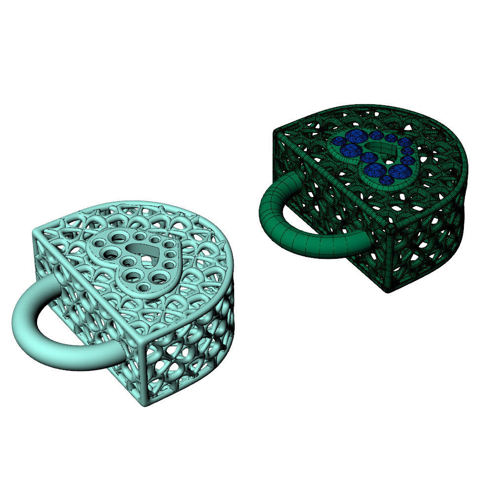 Wireframe Flowers Padlock Charms Pendant 3D print model_10