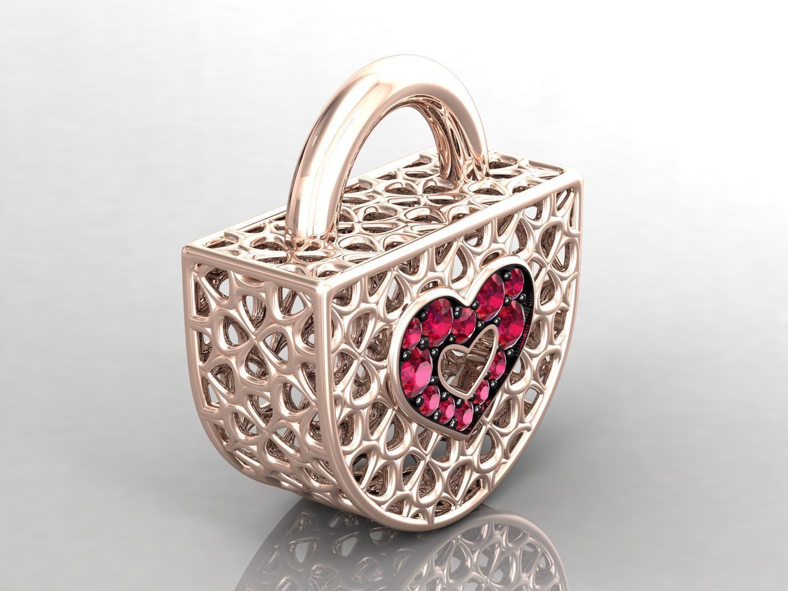 Wireframe Flowers Padlock Charms Pendant 3D print model_2