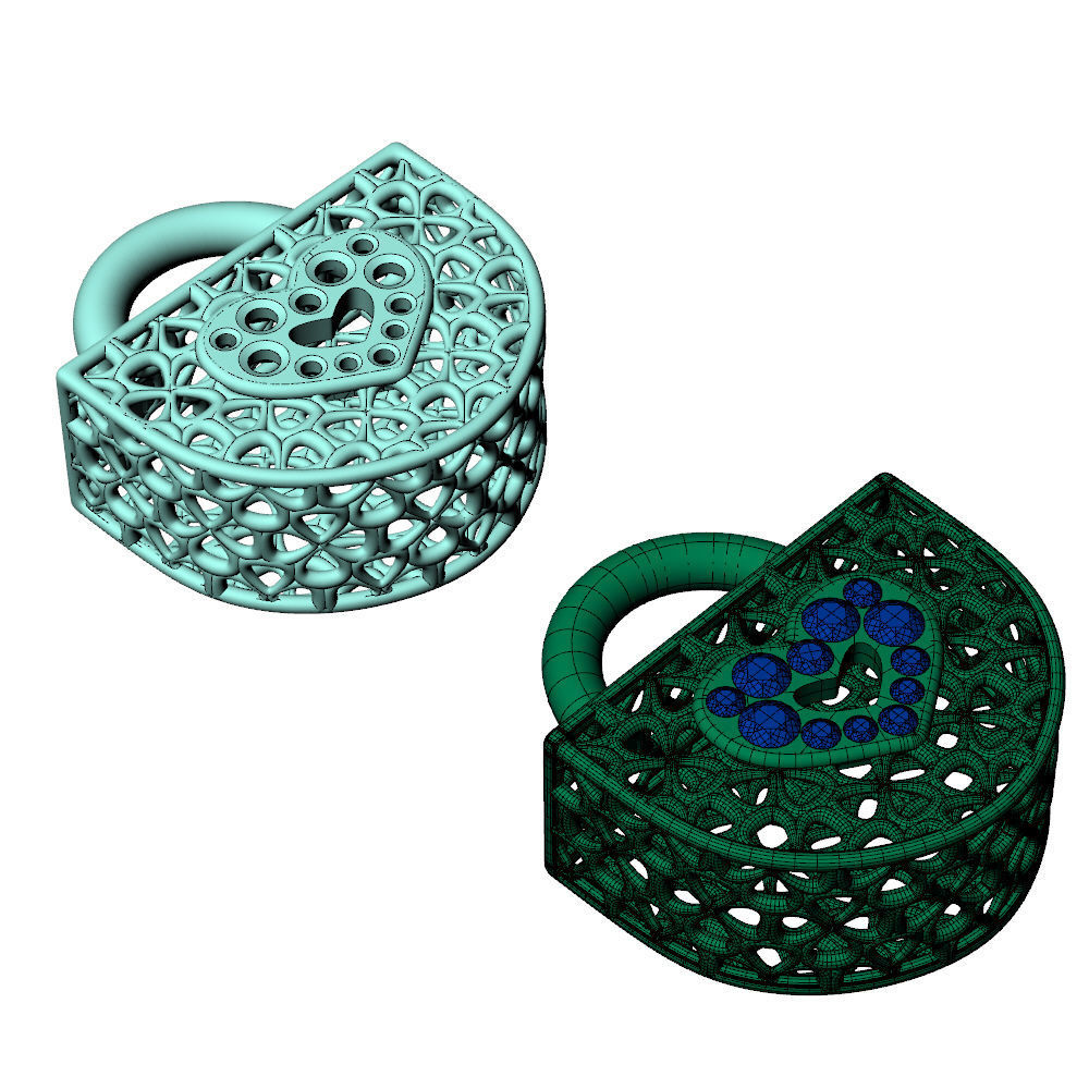 Wireframe Flowers Padlock Charms Pendant 3D print model_7