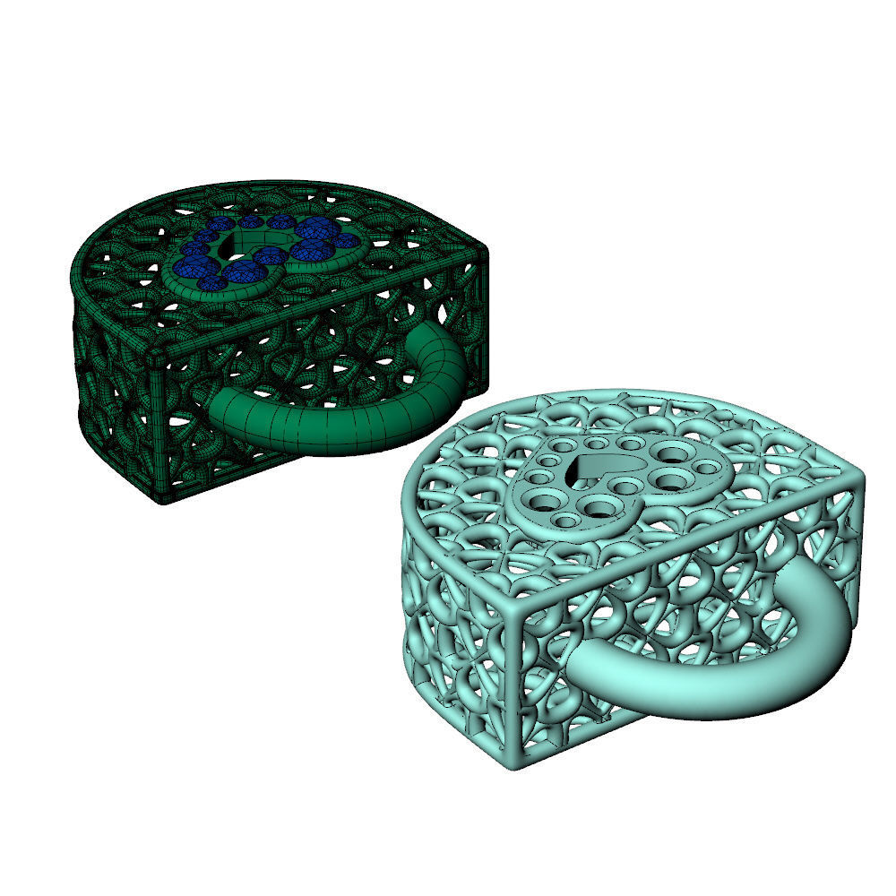 Wireframe Flowers Padlock Charms Pendant 3D print model_9