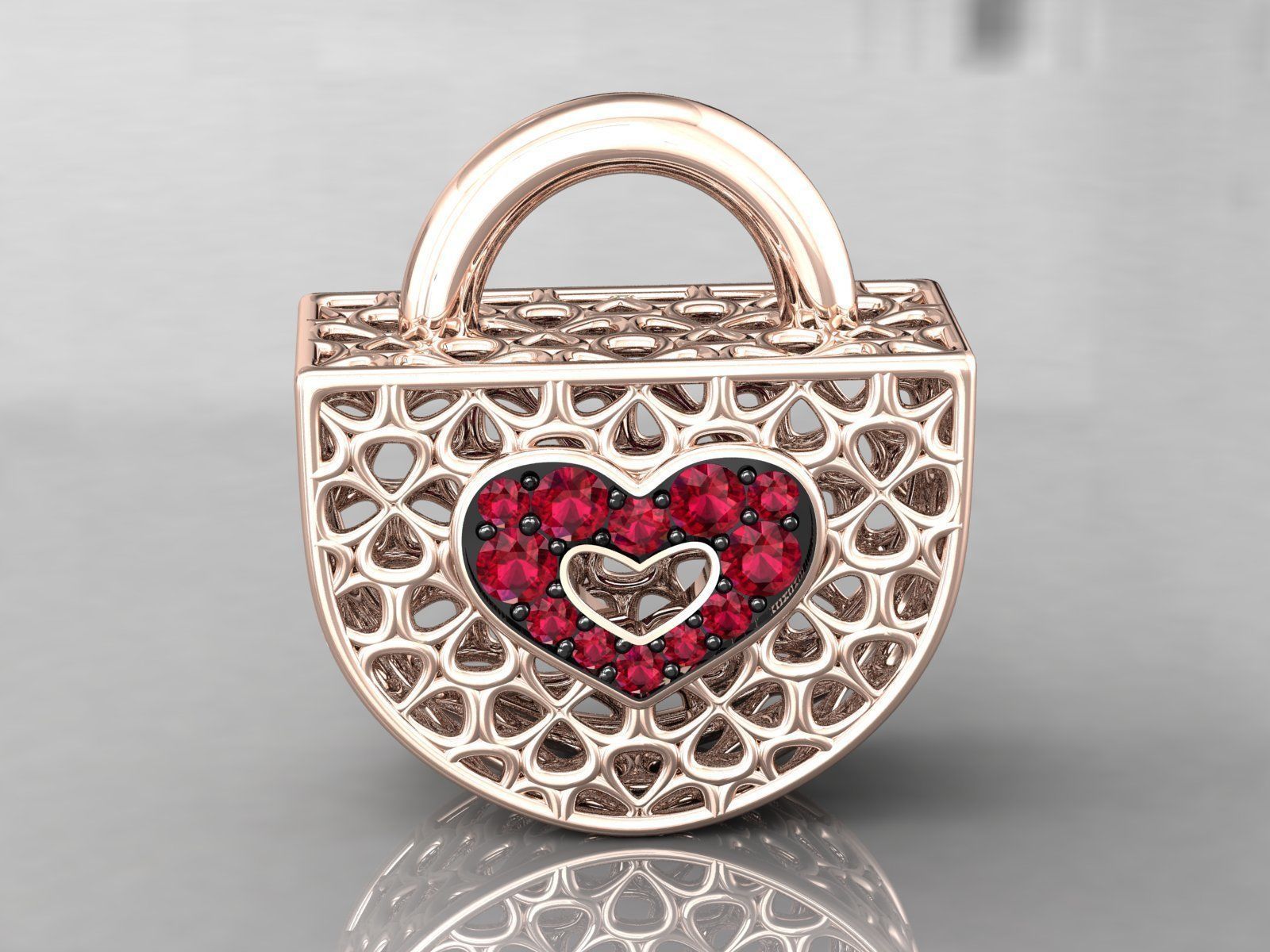 Wireframe Flowers Padlock Charms Pendant 3D print model_4