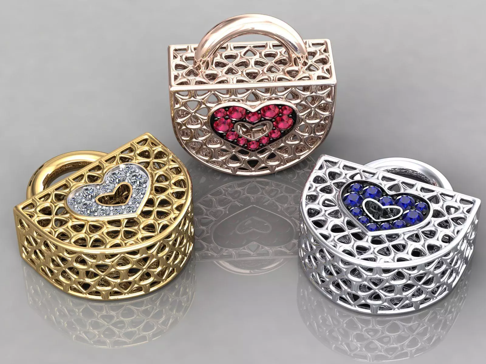 Wireframe Flowers Padlock Charms Pendant 3D print model_0