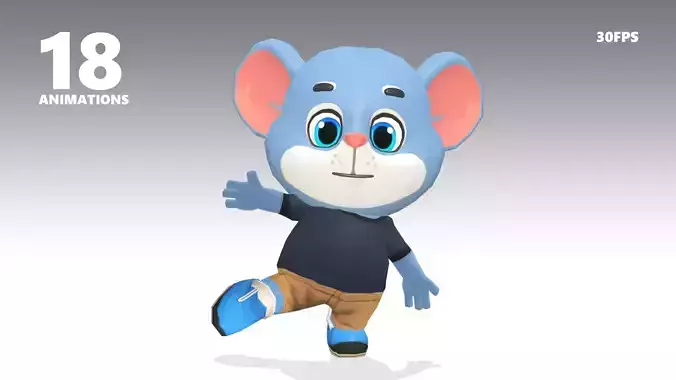 Mouse Rat Rodent Blue Animated Rigged Low-poly 3D model