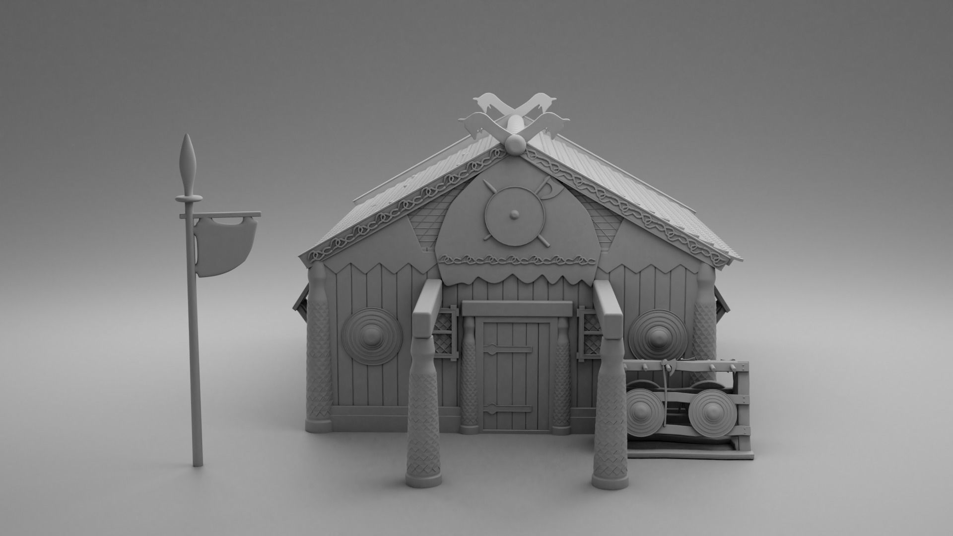 Vikings carved house 3D print model_1