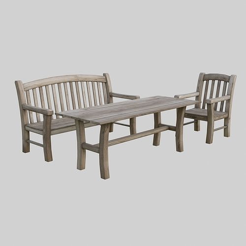  Furniture outdoor - aged wood Low-poly 3D model