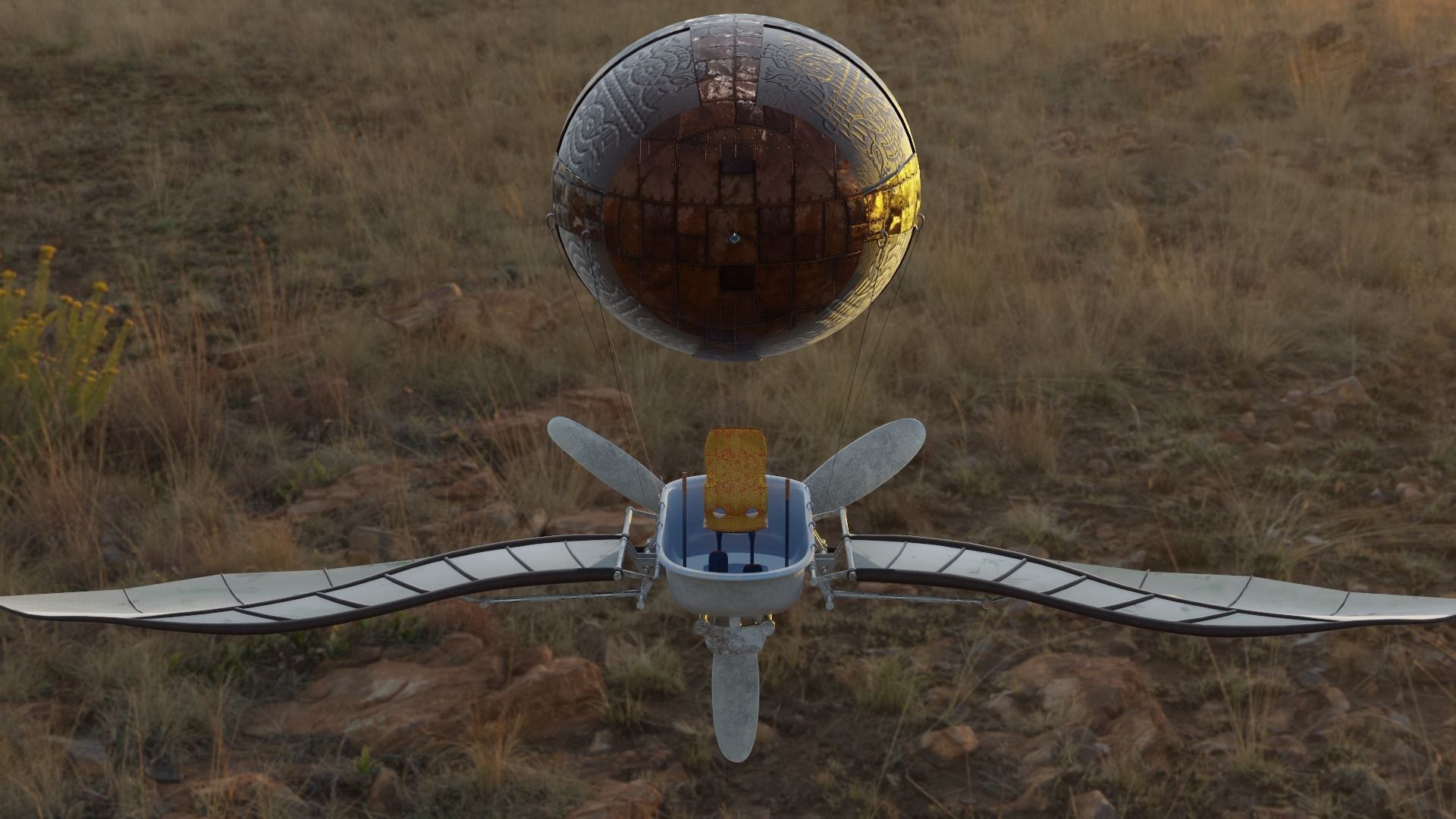 Steampunk airship 3D model_1