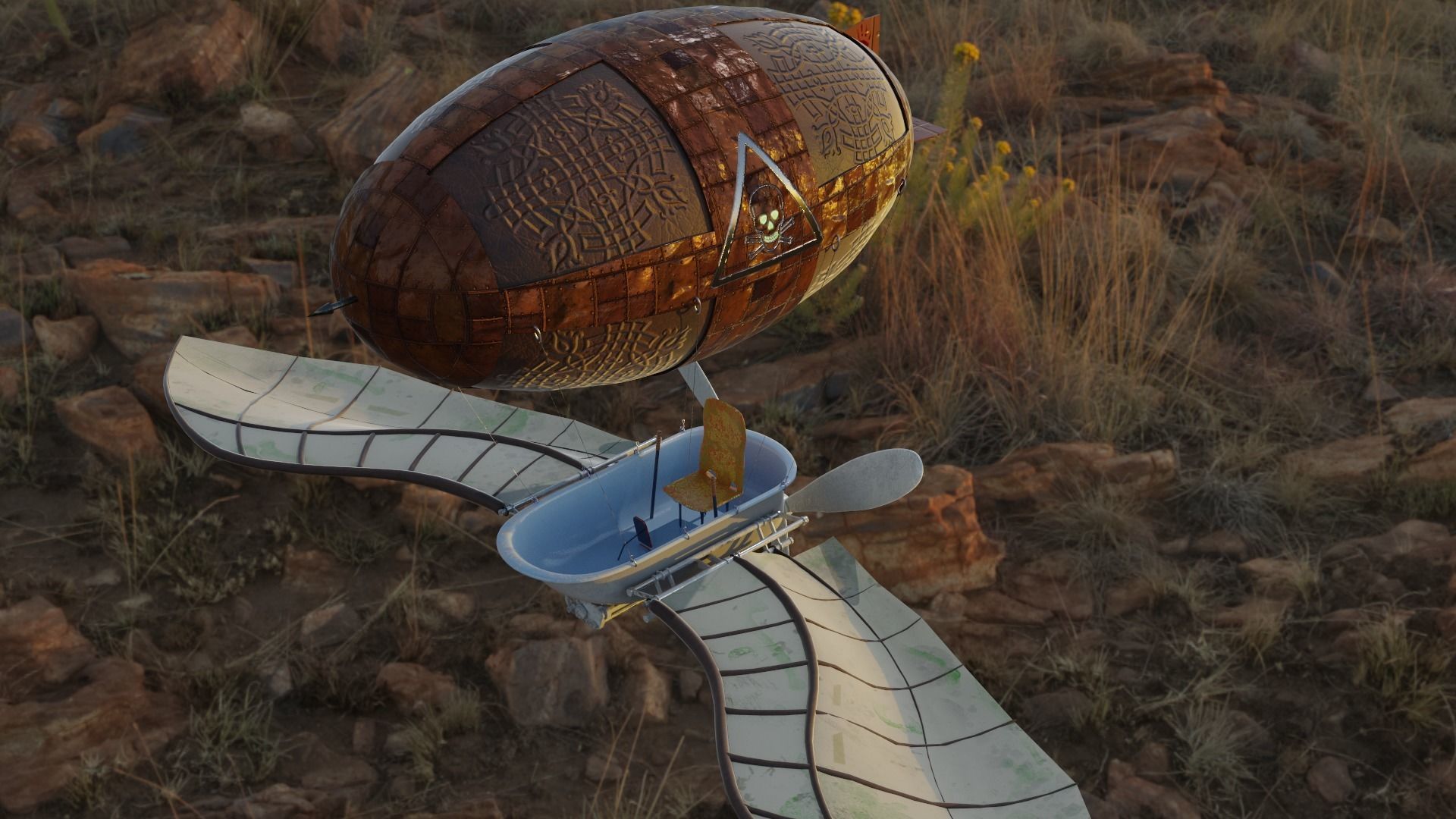 Steampunk airship 3D model_2