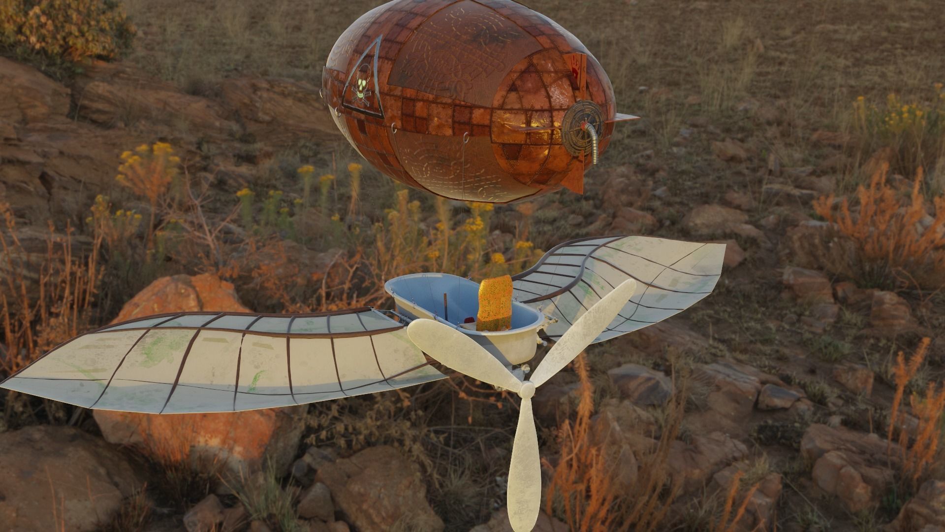 Steampunk airship 3D model_3
