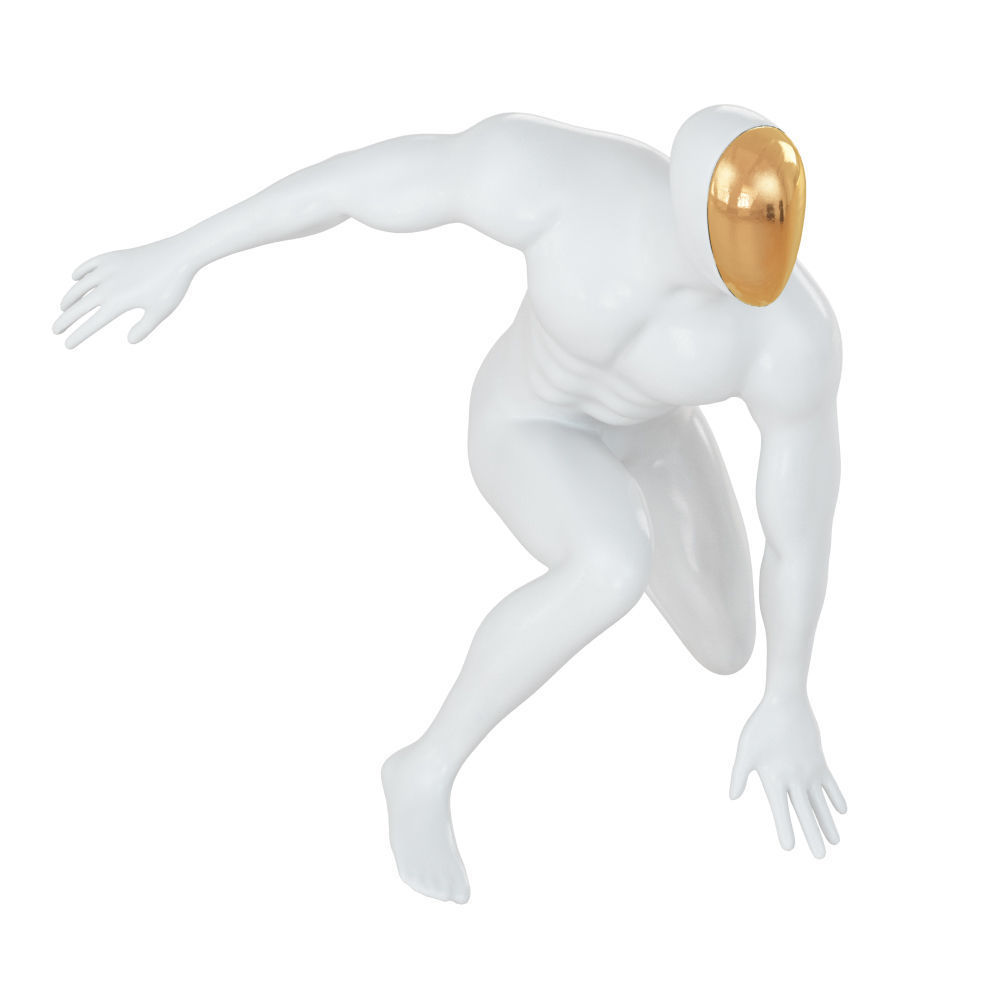 Abstract white mannequin sitting in a superhero pose 133 3D model_3