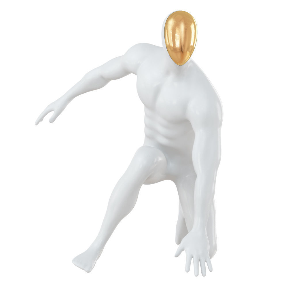 Abstract white mannequin sitting in a superhero pose 133 3D model_1