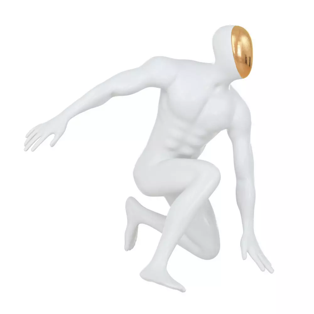 Abstract white mannequin sitting in a superhero pose 133 3D model_0