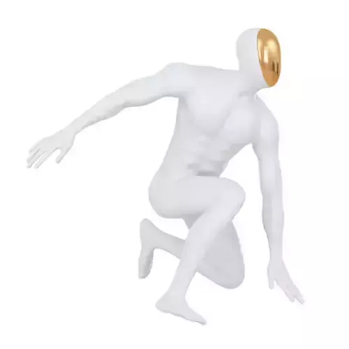 Abstract white mannequin sitting in a superhero pose 133