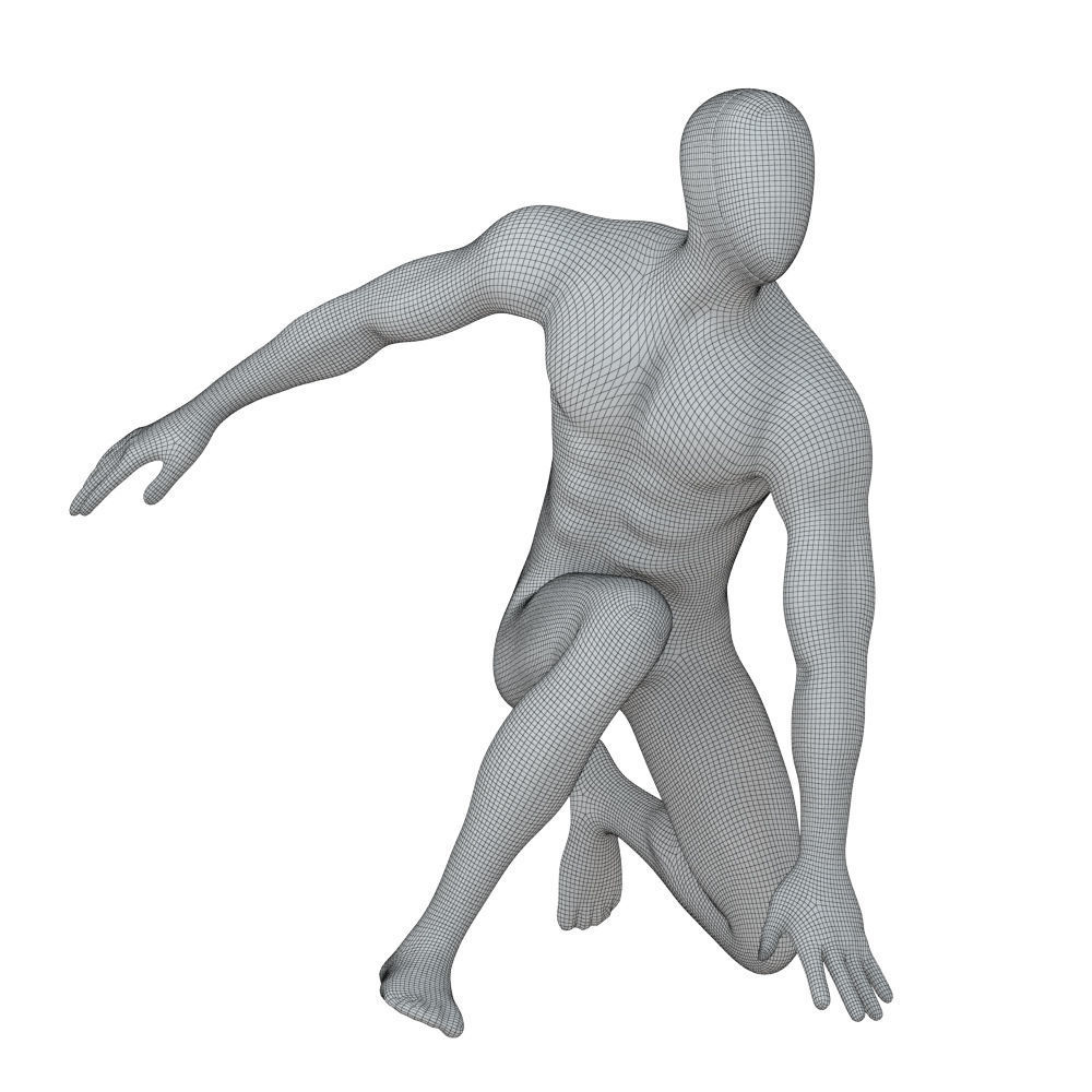 Abstract white mannequin sitting in a superhero pose 133 3D model_6