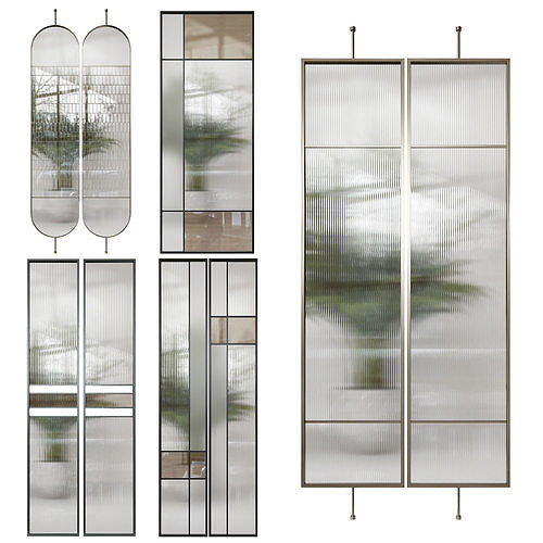 Partition pair of glass doors and mirror 3D model