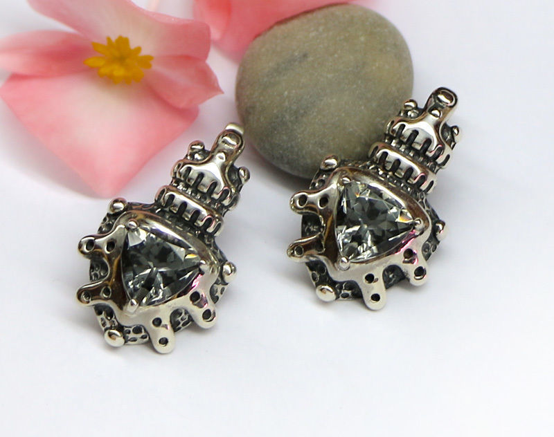 A set of latch-back earrings 3d models with stones for oxidizing 3D print model_24