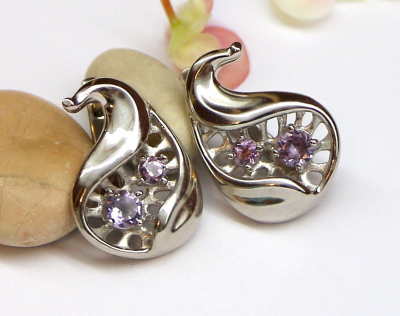 A set of latch-back earrings 3d models with stones for oxidizing 3D print model_6