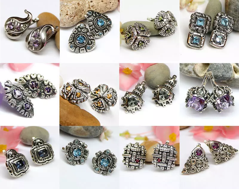 A set of latch-back earrings 3d models with stones for oxidizing 3D print model_0