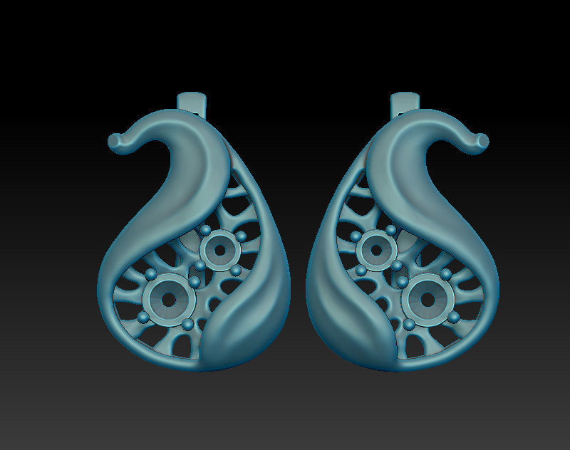 A set of latch-back earrings 3d models with stones for oxidizing 3D print model_5
