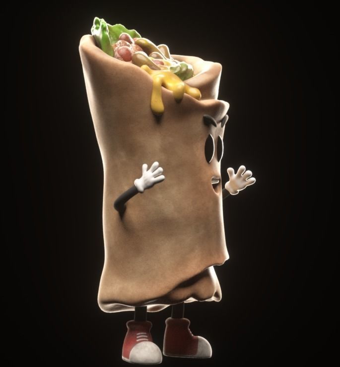  Stylized Cartoon Burrito Character 3D model_2