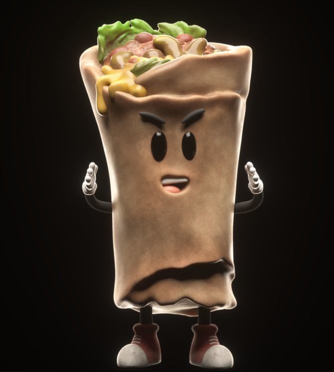  Stylized Cartoon Burrito Character 3D model_1