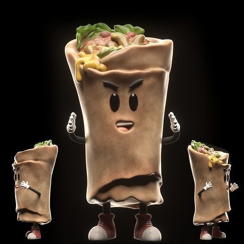  Stylized Cartoon Burrito Character 3D model