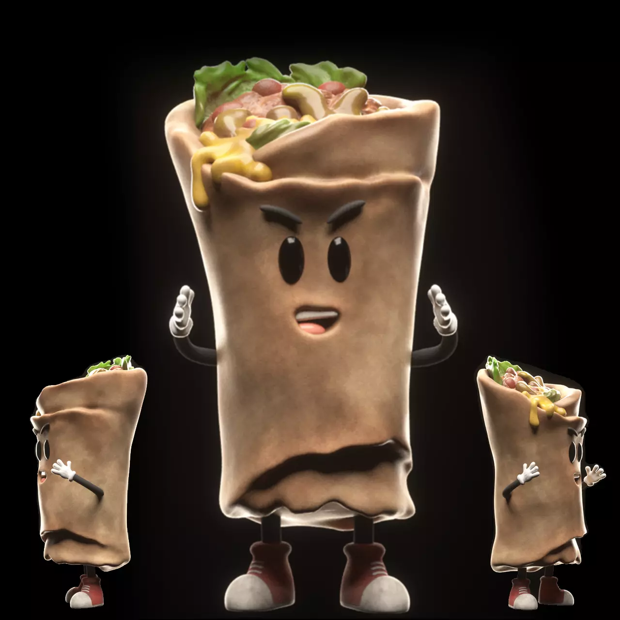  Stylized Cartoon Burrito Character 3D model_0