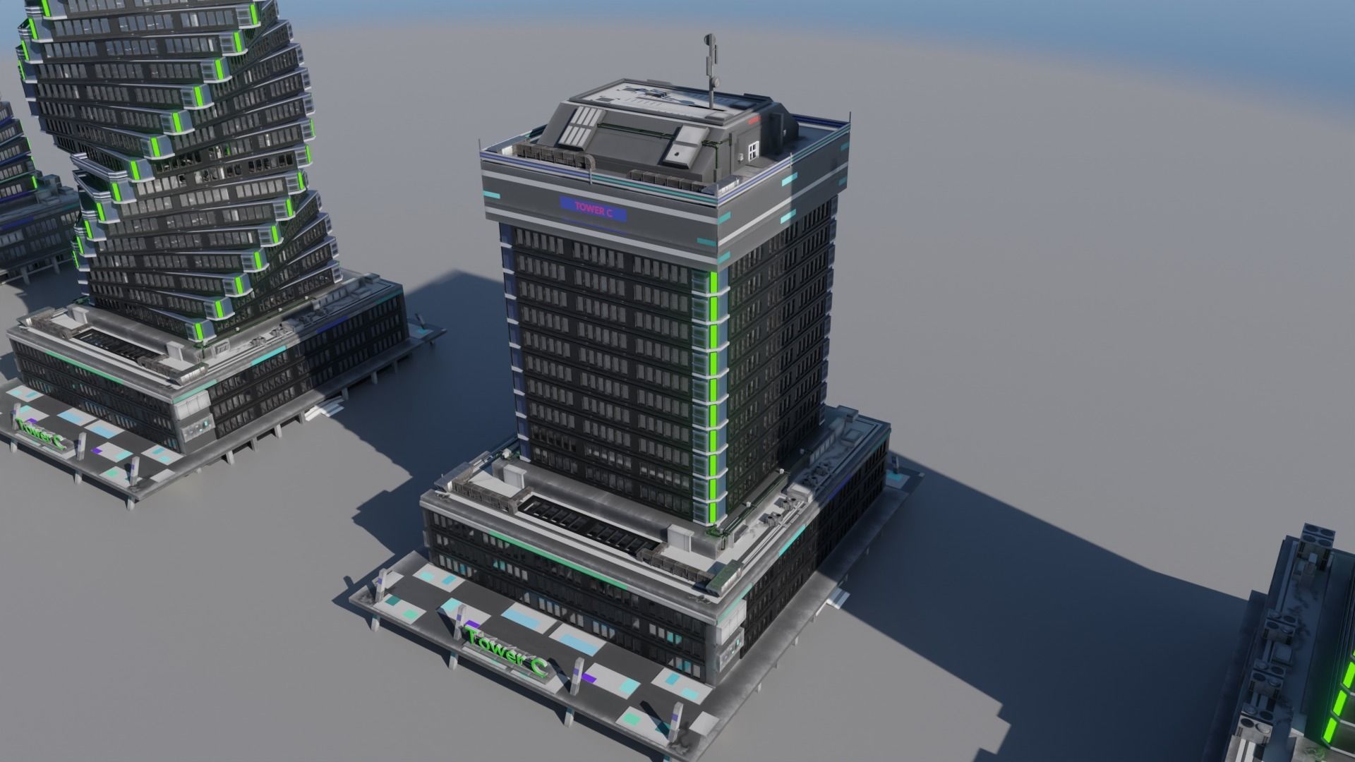Skyscraper cascade with balconies and interior in 3 variant Low-poly 3D model_3