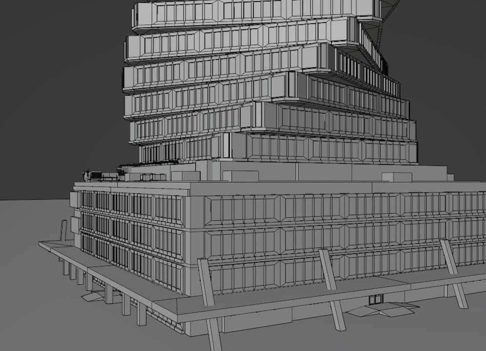 Skyscraper cascade with balconies and interior in 3 variant Low-poly 3D model_13