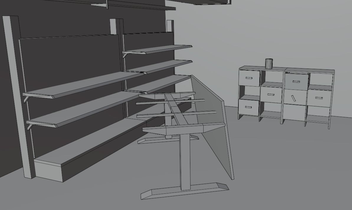 Skyscraper cascade with balconies and interior in 3 variant Low-poly 3D model_18