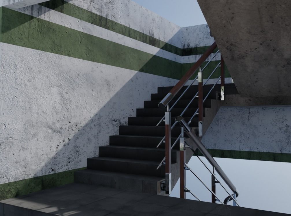 Skyscraper cascade with balconies and interior in 3 variant Low-poly 3D model_11