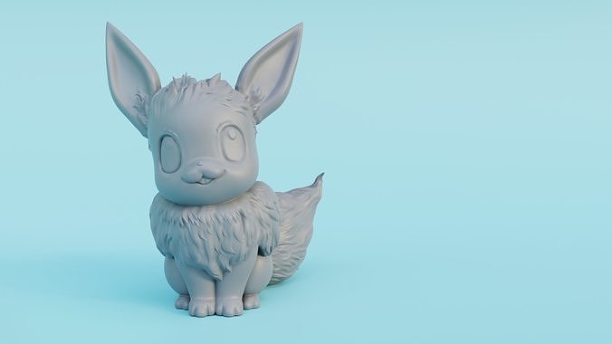 Male Eevee with floofy hair 3D print model