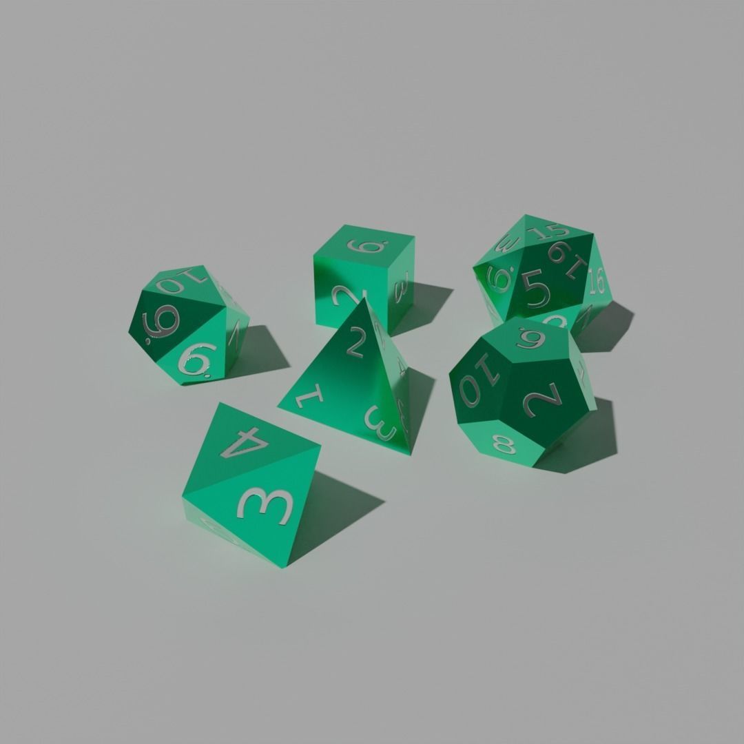Teal Metal Dice Set Low-poly 3D model_1
