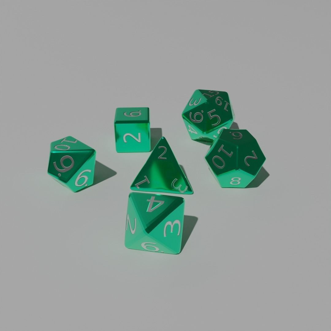 Teal Metal Dice Set Low-poly 3D model_2