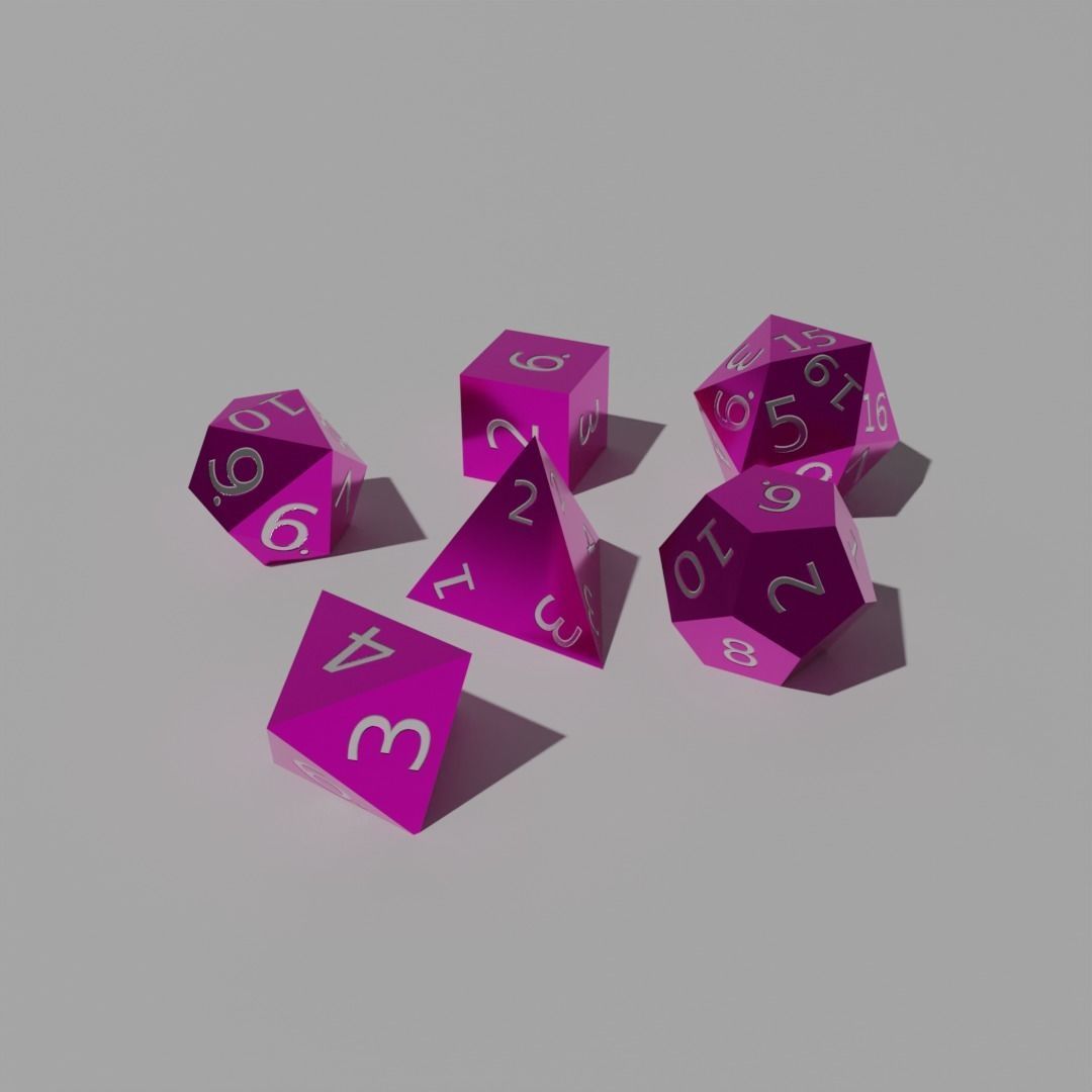 Pink Metal Dice Set Low-poly 3D model_2