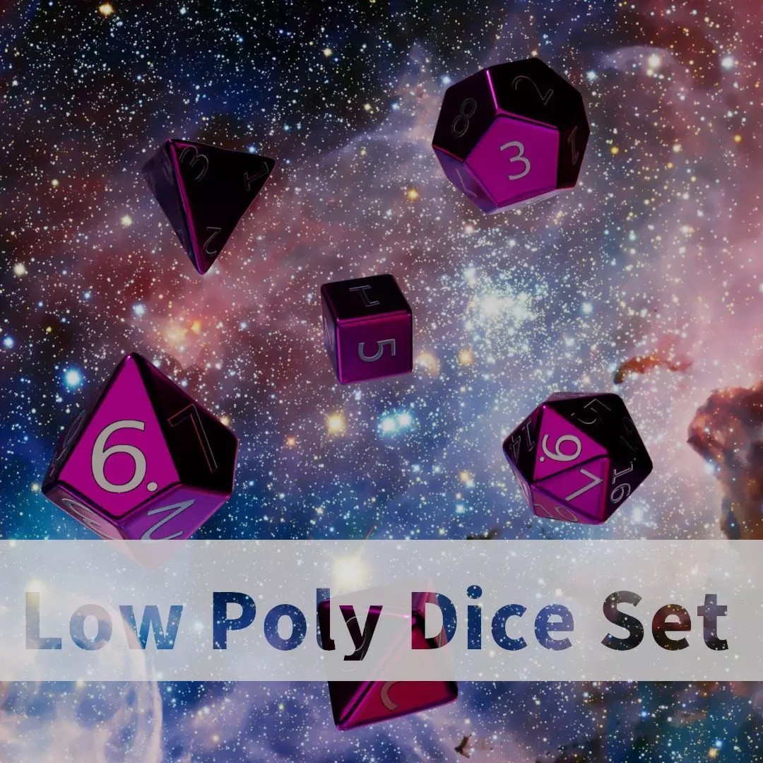 Pink Metal Dice Set Low-poly 3D model_0