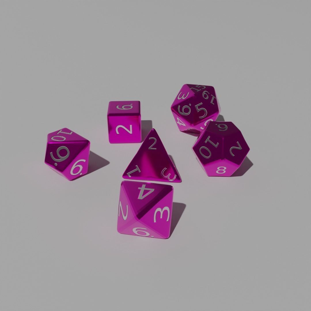 Pink Metal Dice Set Low-poly 3D model_1