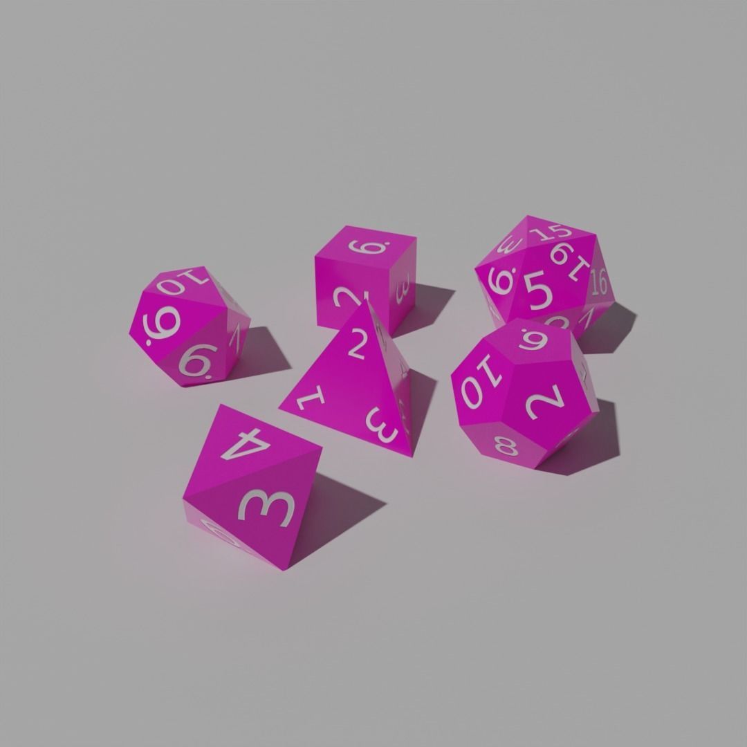 Pink Plastic Dice Set Low-poly 3D model_2