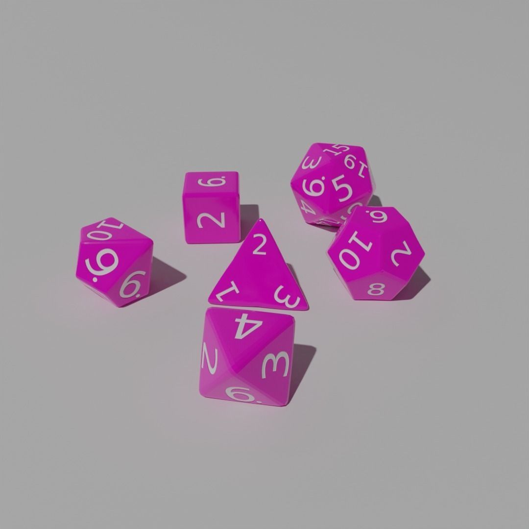 Pink Plastic Dice Set Low-poly 3D model_1