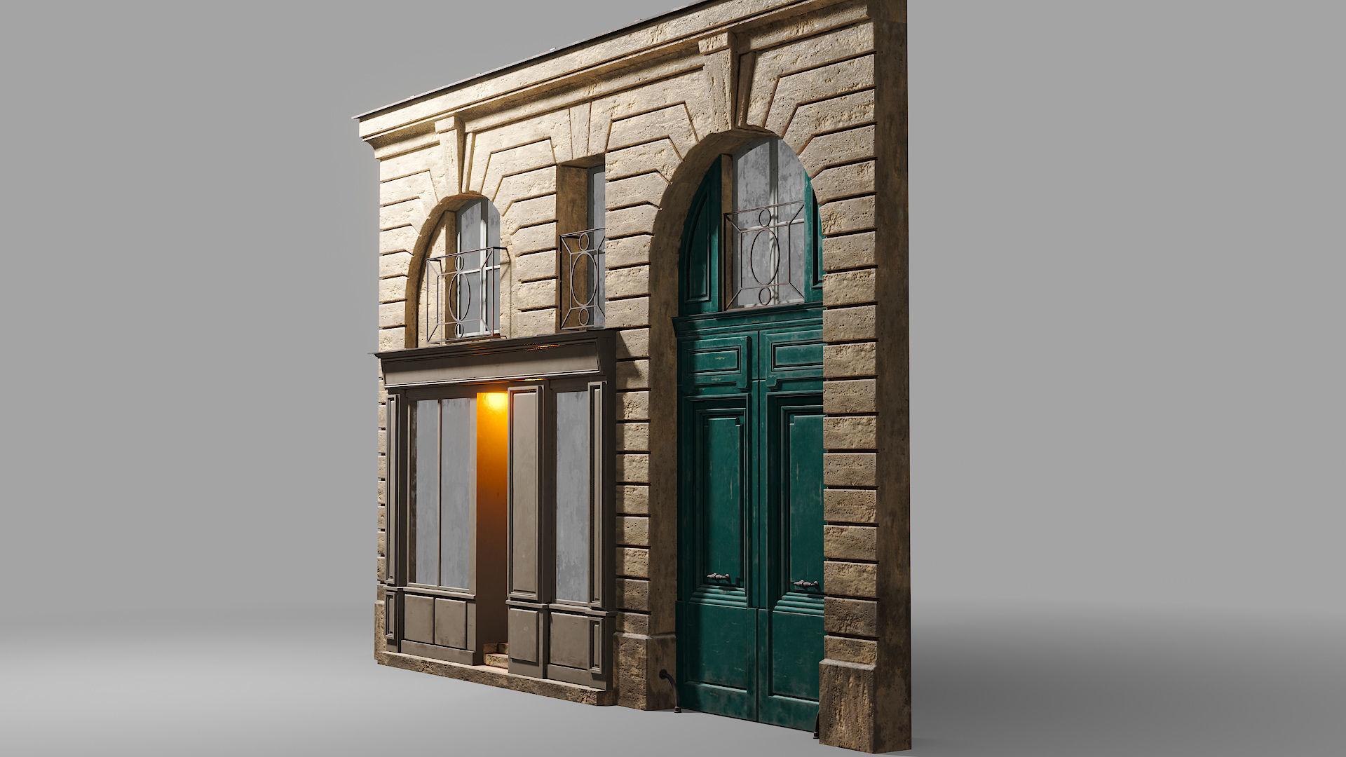Arched facade with shop 3D model_4