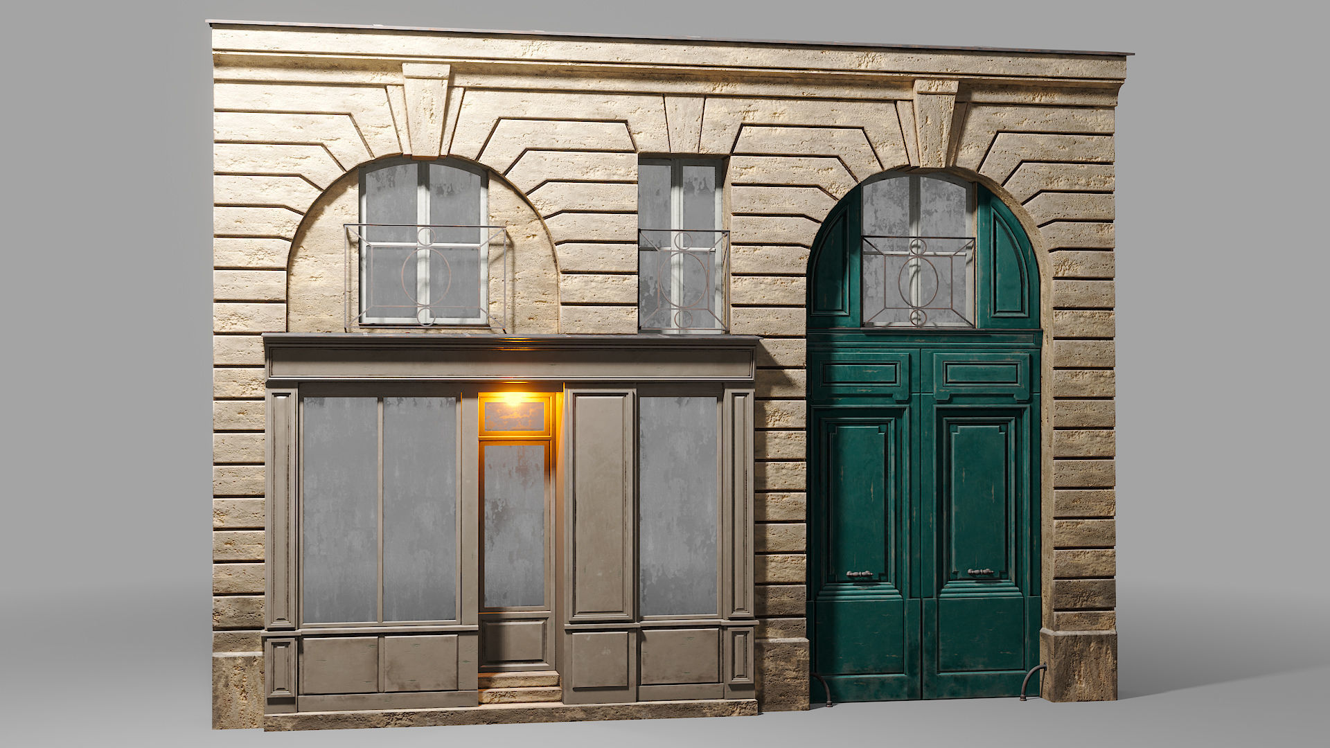 Arched facade with shop 3D model_2