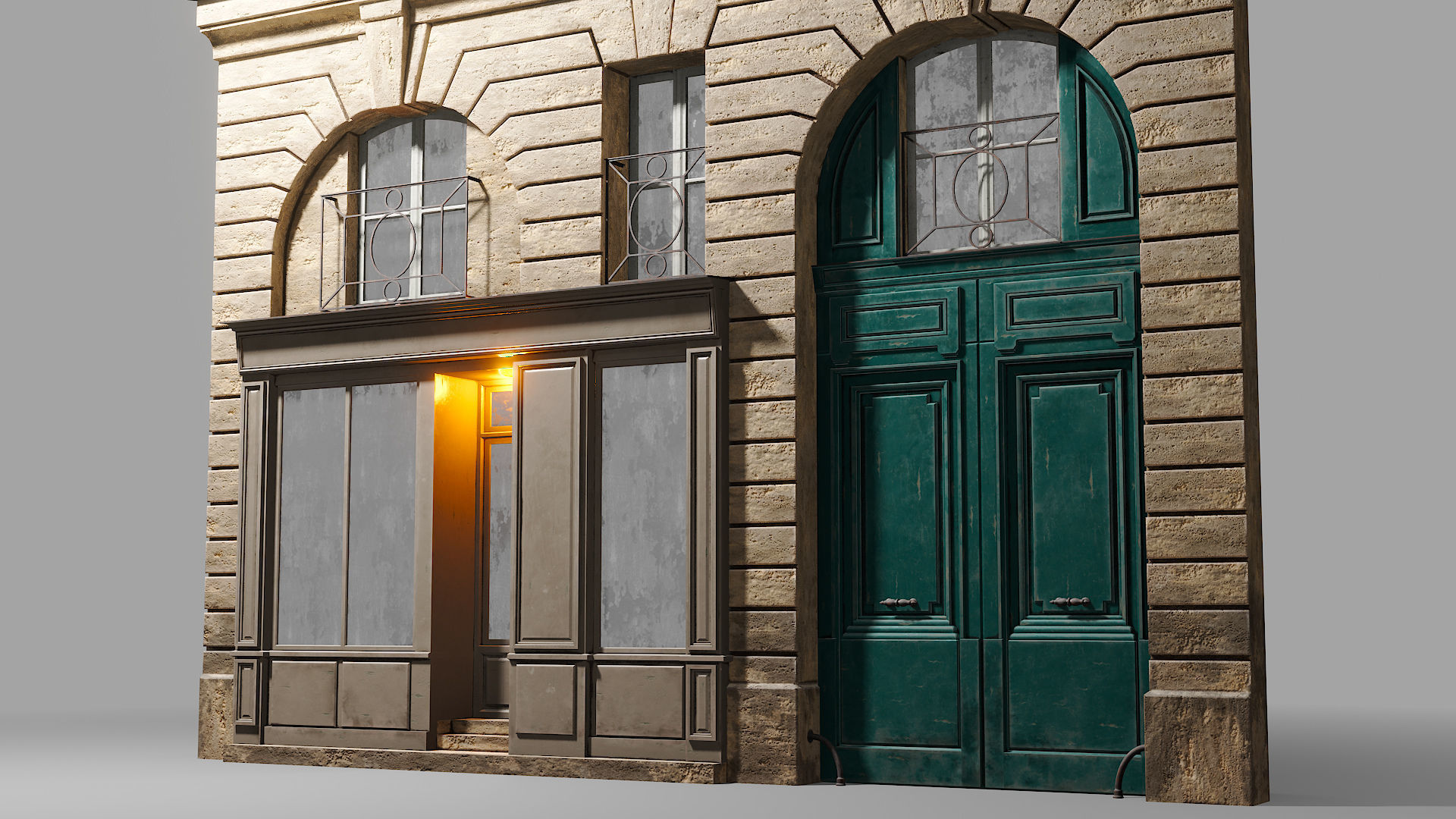 Arched facade with shop 3D model_1