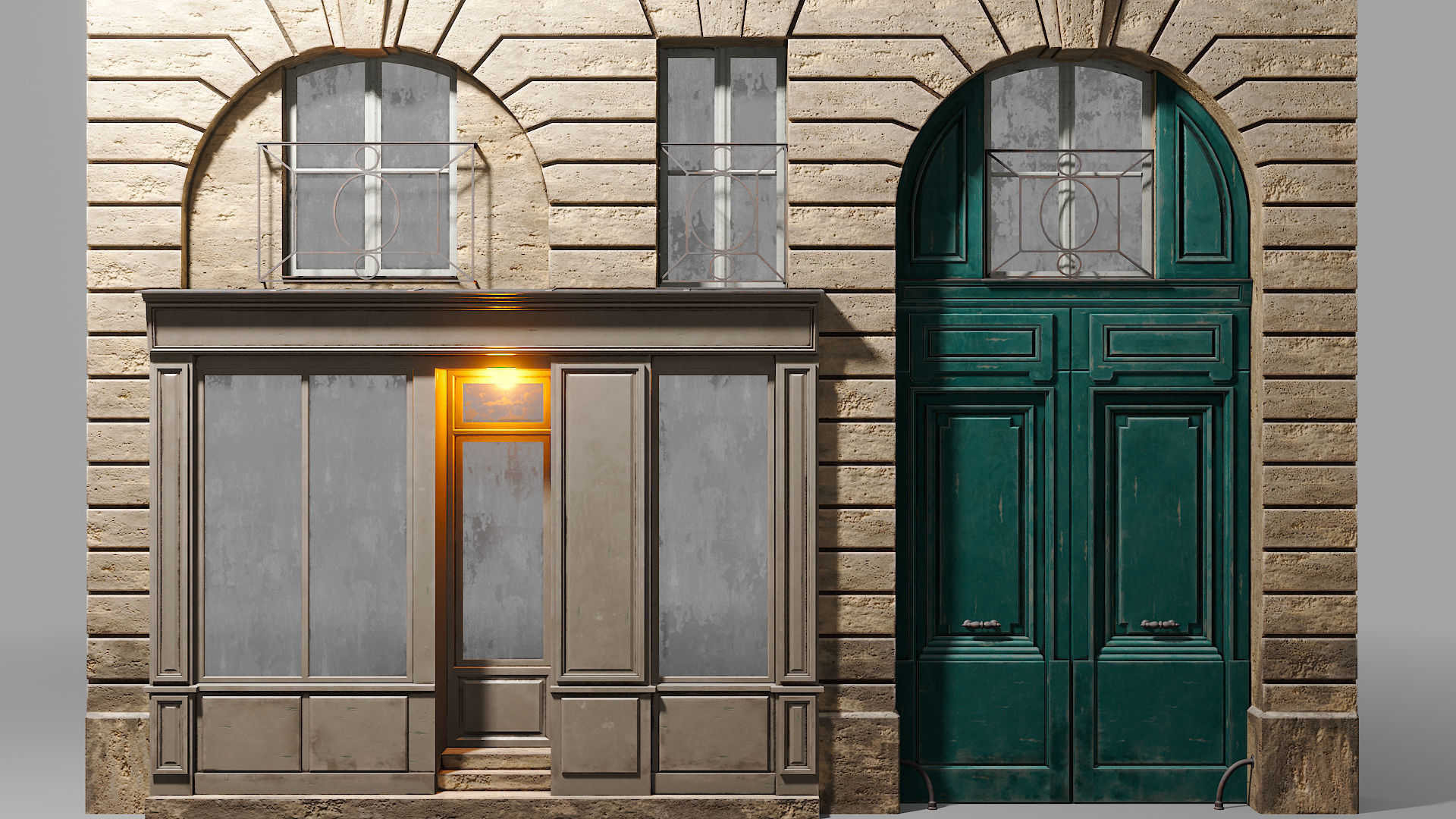 Arched facade with shop 3D model_15