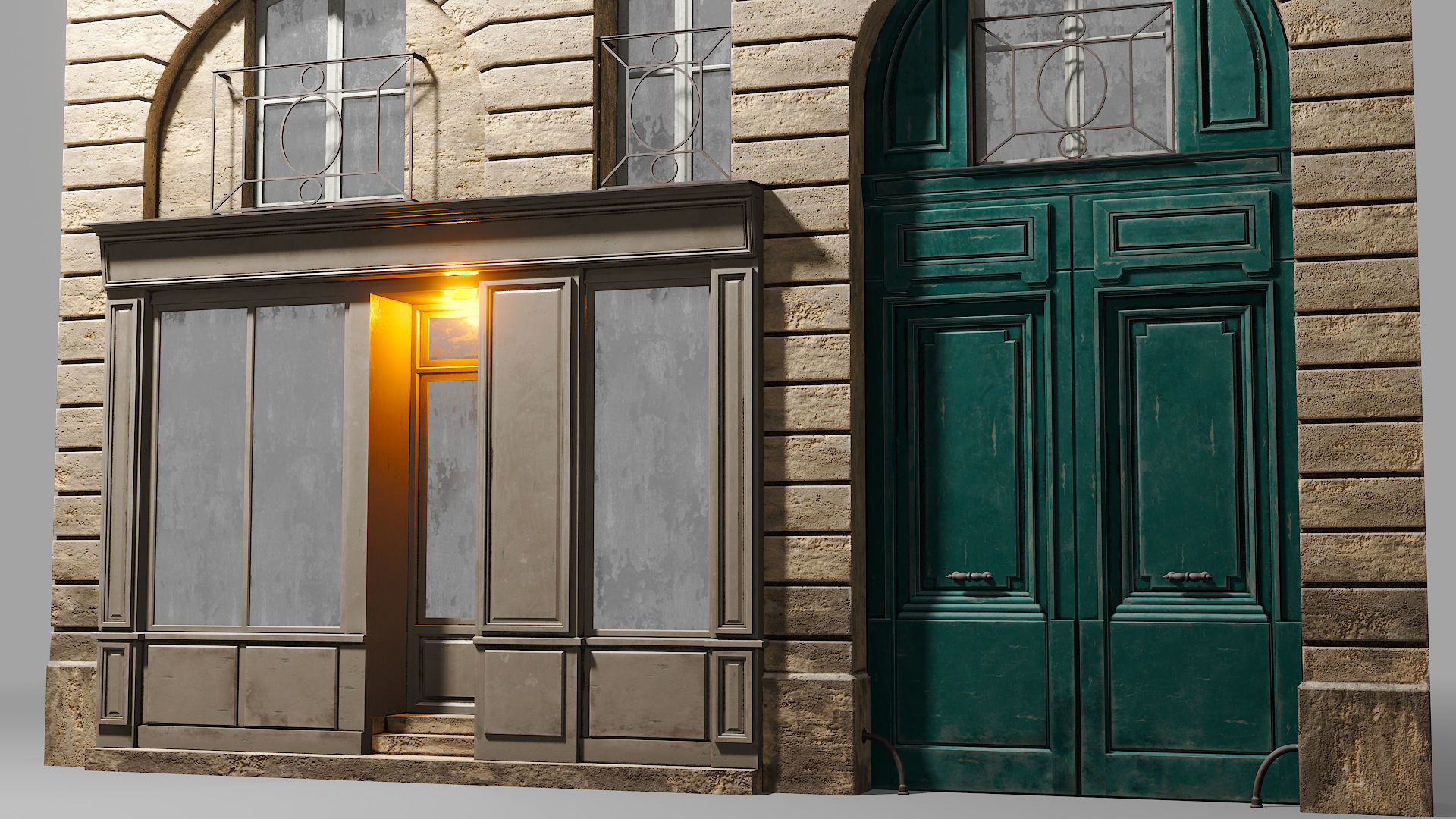 Arched facade with shop 3D model_5