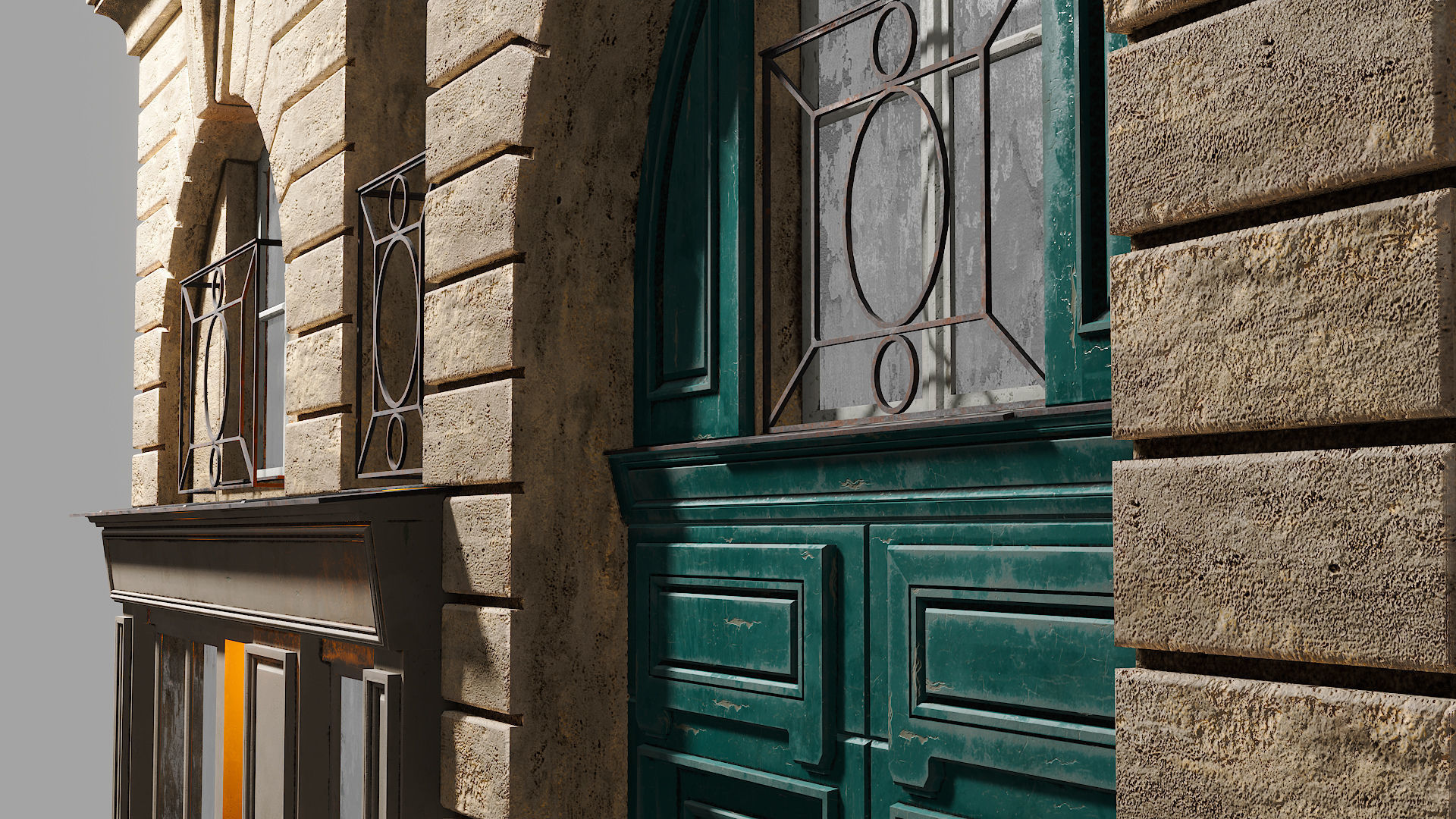 Arched facade with shop 3D model_12