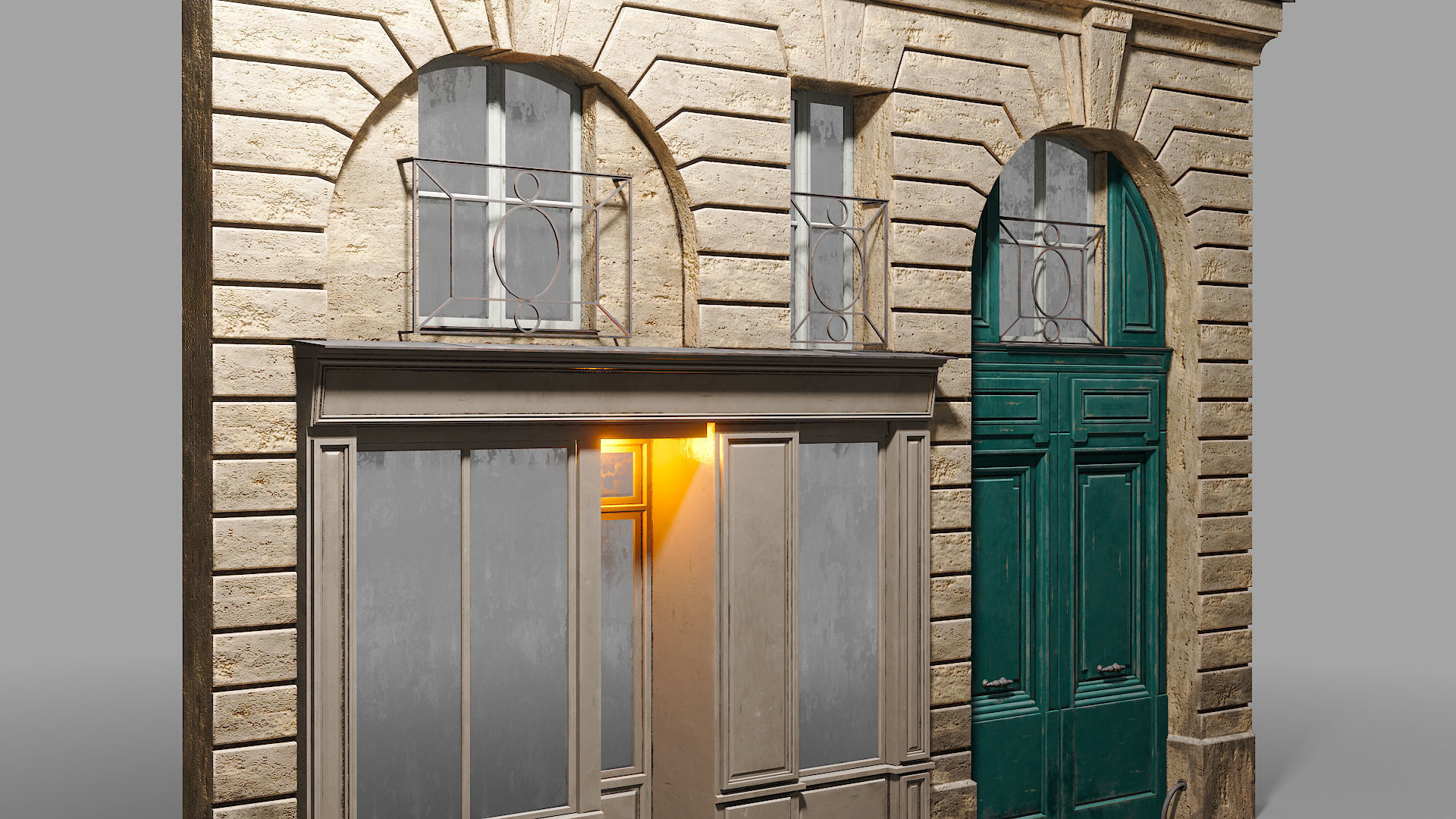 Arched facade with shop 3D model_9