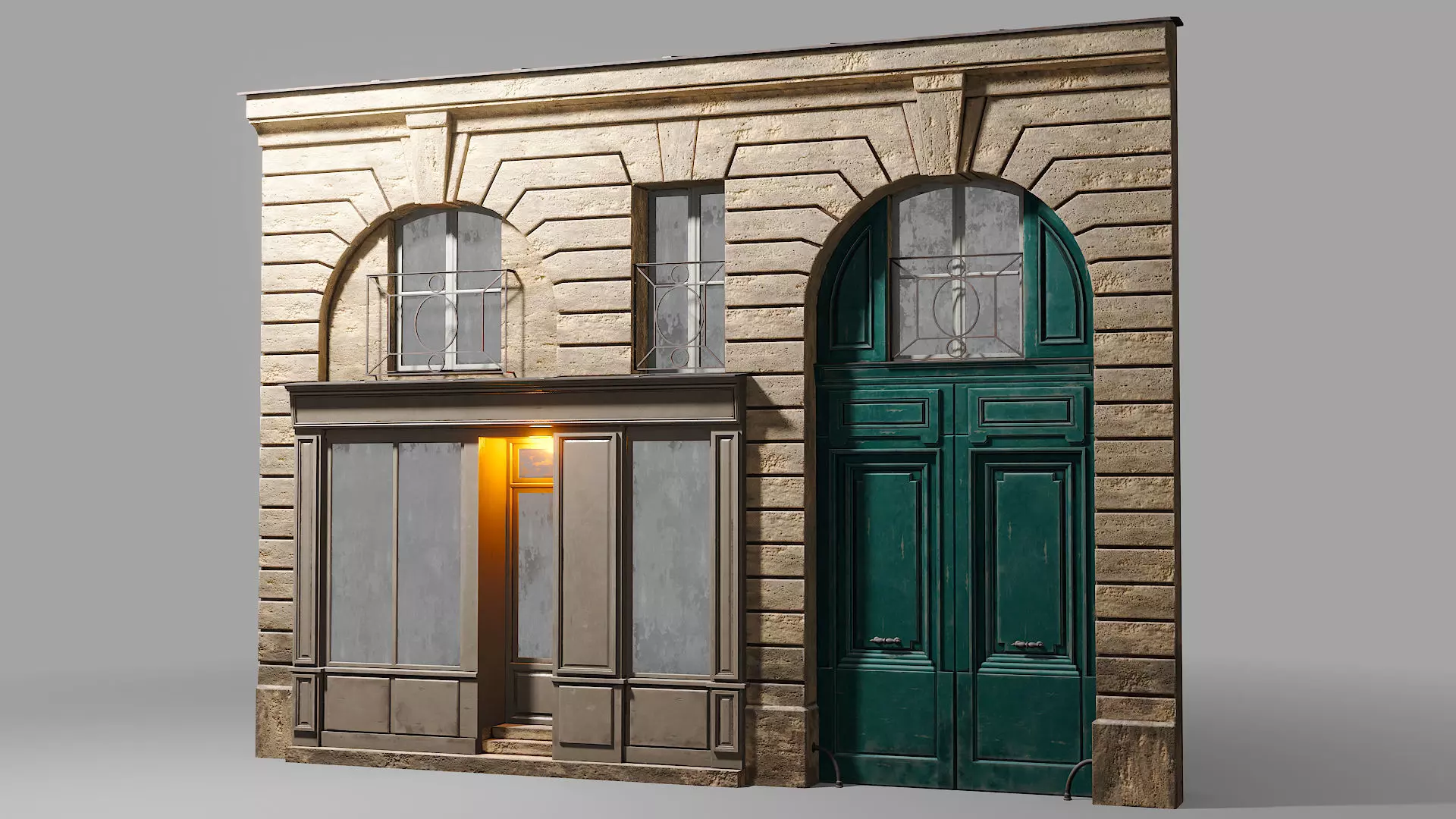 Arched facade with shop 3D model_0